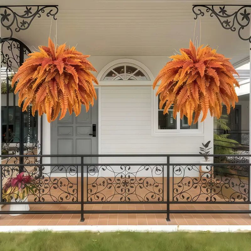 Dremisland Artificial Fall Plants and Ferns for Outdoors - Set of 2 Bouquets 39" Diam Fake Boston Fern Shrubs for Autumn Garden Porch Decor (Fall-2PCS)