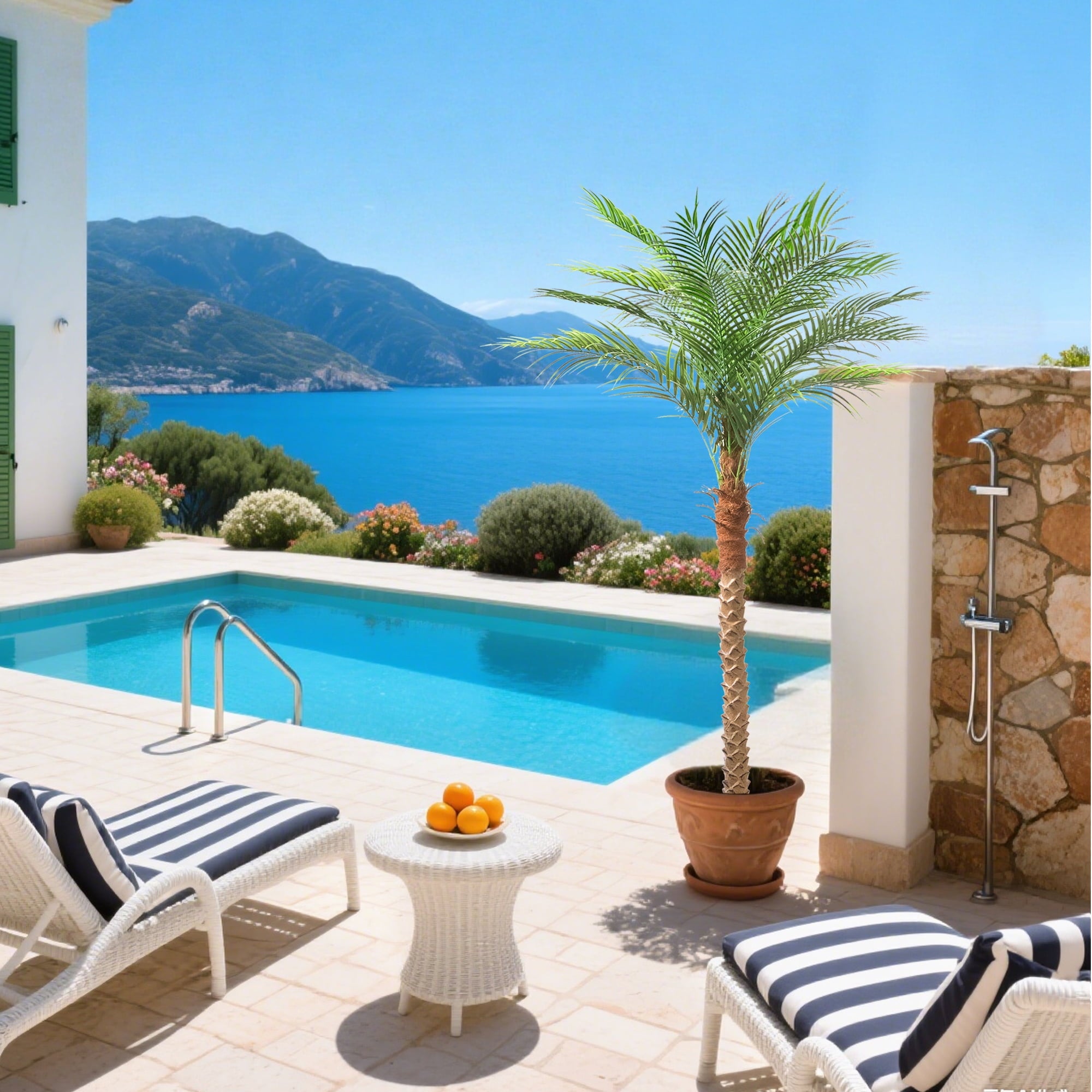 OLIVIVI Faux Palm Tree 7FT Tall Artificial Silk Plant for Home Office Decor Indoor Outdoor Fake Lifelike Potted Tree with Wood Branches 1 pack