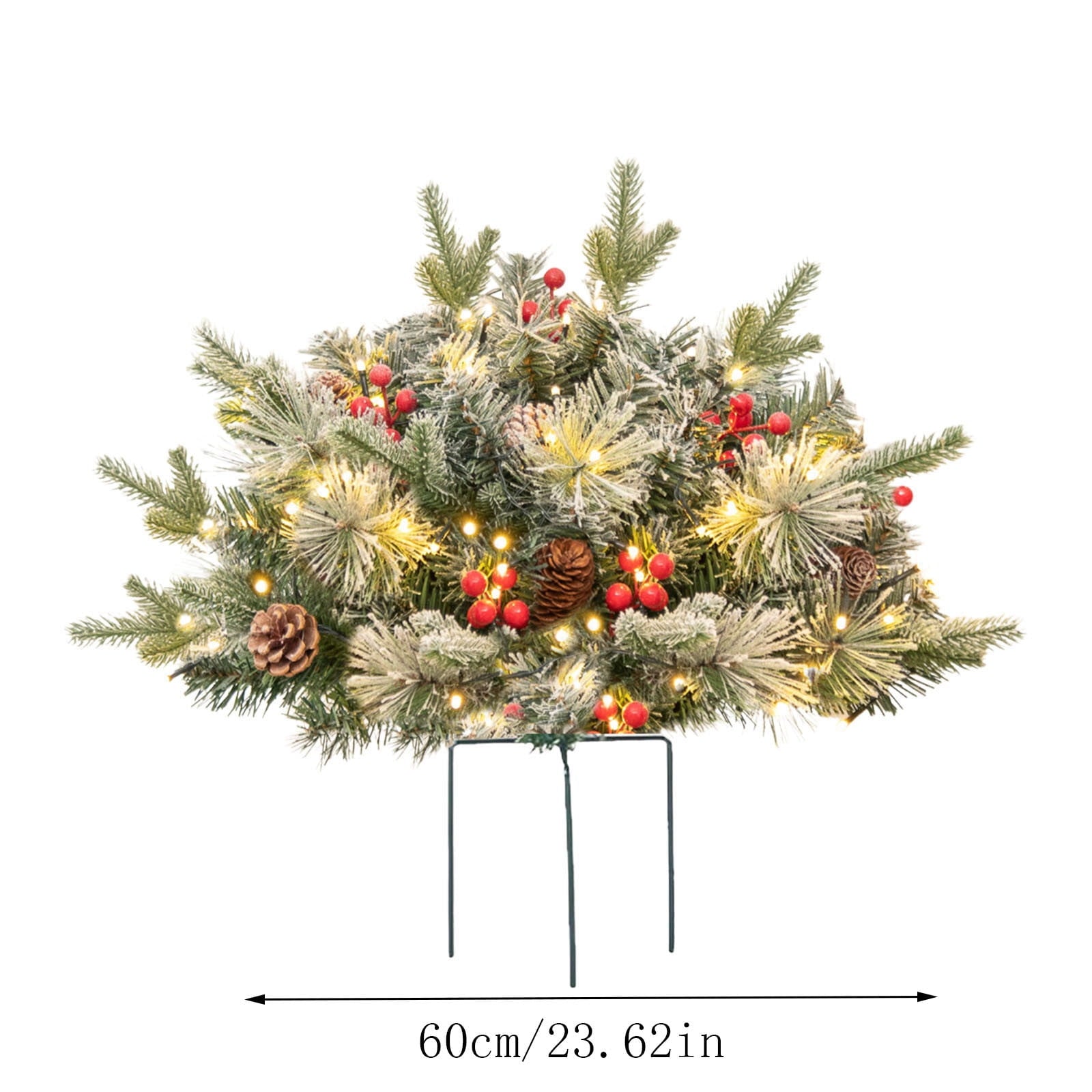 BINGTAOHU 2 Pcs Pre-lit Christmas Tree Outdoor Prelit Planter Bushes Christmas Tree Frosted Urn Filler Holiday Planter Filler Small with Warm LED Lights for Porch Pathway Front Door 23.62 In