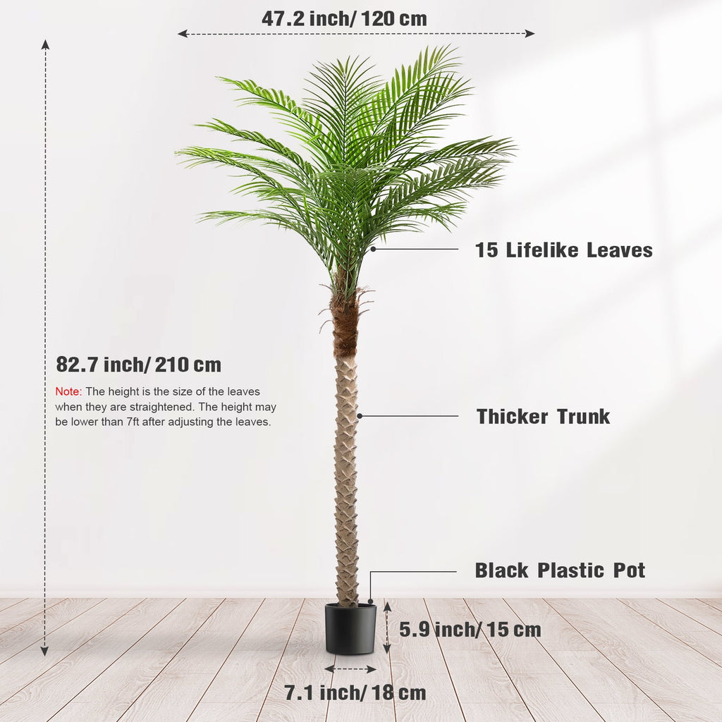OLIVIVI Faux Palm Tree 7FT Tall Artificial Silk Plant for Home Office Decor Indoor Outdoor Fake Lifelike Potted Tree with Wood Branches 1 pack