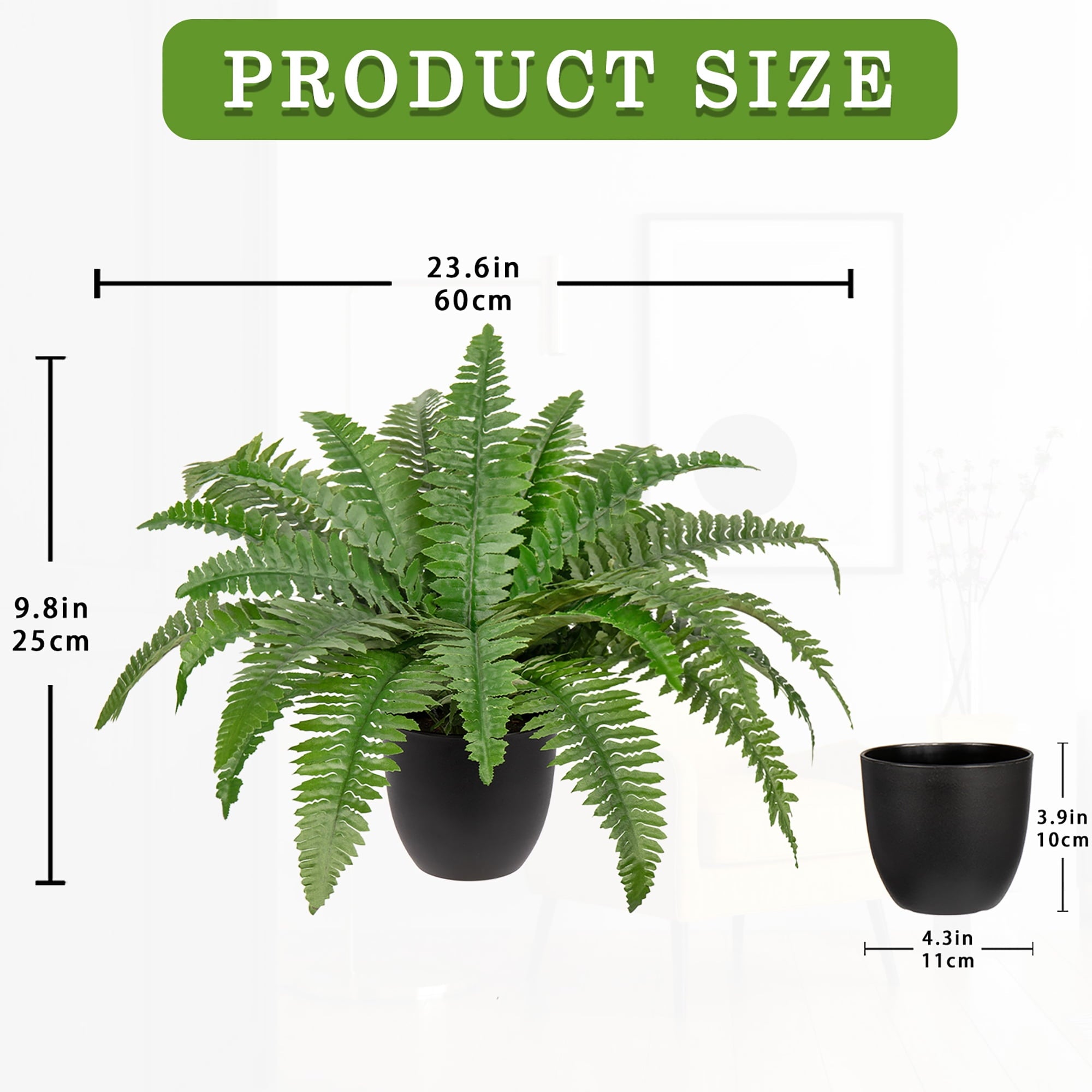 Artificial Fern Potted Plant Faux Boston Fake Fern Bush Plant in Pot Office Living Room Home Decor for Outdoors & Indoor