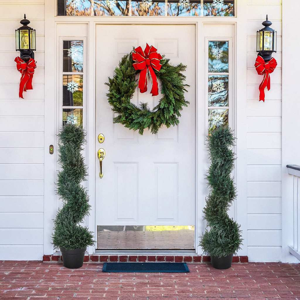 Outsunny 3FT Topiary Artificial Faux Cedar Tree Spiral Fake Plant, Pre-potted & Features High-Quality Detailed Look for Indoor or Outdoor