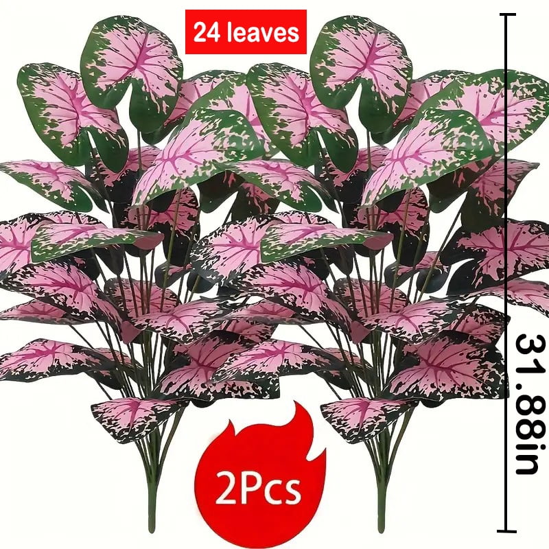 2-piece large artificial black rock plant with pink flowers and green leaves, suitable for indoor and outdoor home office wedding Christmas Easter Thanksgiving decoration (without pot)