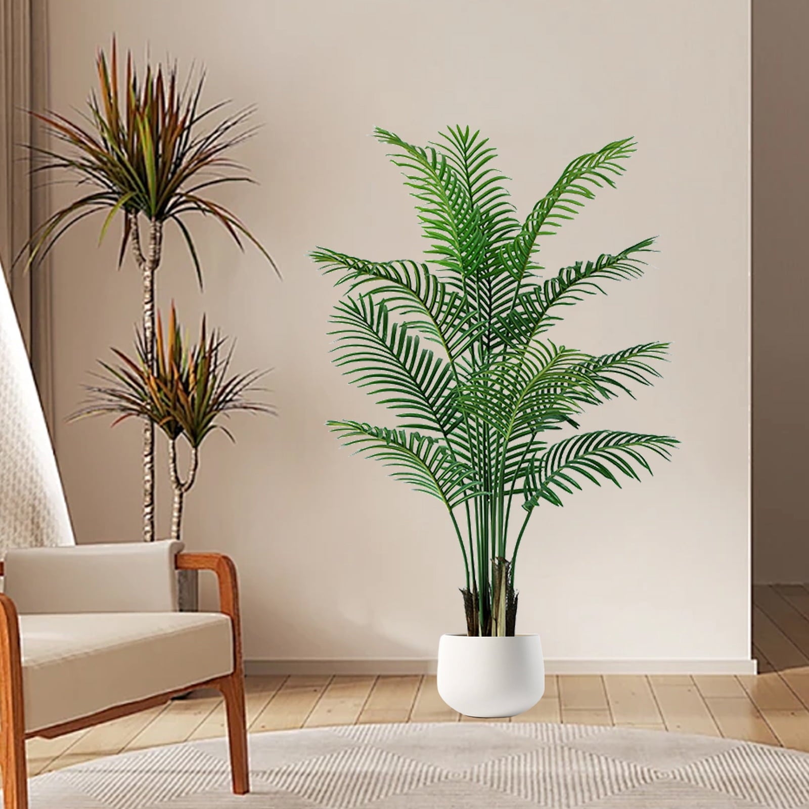 Artificial Plants Fake Palm Tree 4ft Fake Tree Tropical Palm Leaves Faux Palm Plants for Home Decor Office Living Room Porch Patio Perfect Housewarming Gift