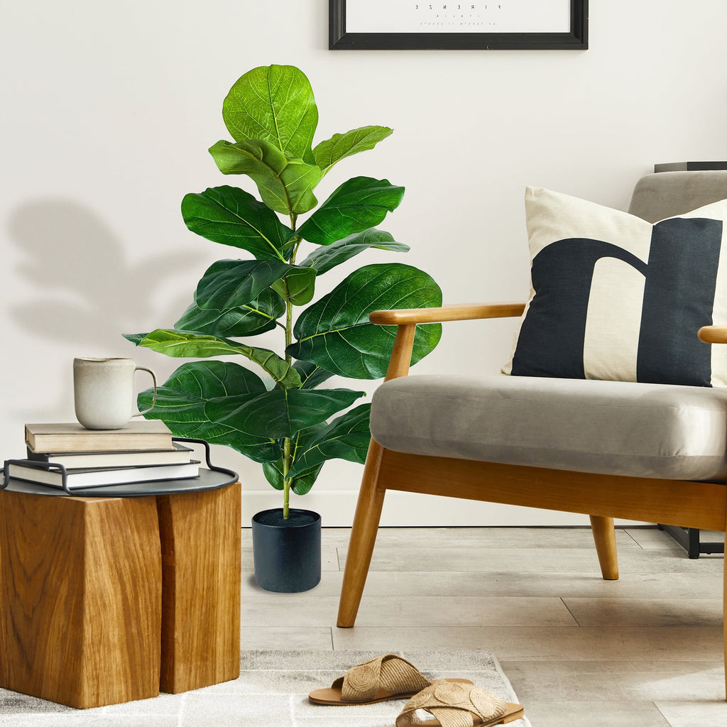 Mainstays Artificial Plant, Fiddle Leaf Fig Plant, 3.33 ft, Black Plastic Grower's Pot