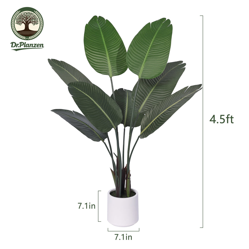 DR.Planzen 4.5ft Artificial Bird Of Paradise Plants with White Planter, Tall Faux Paradise Tree, Artificial Plants for Home Office Decor