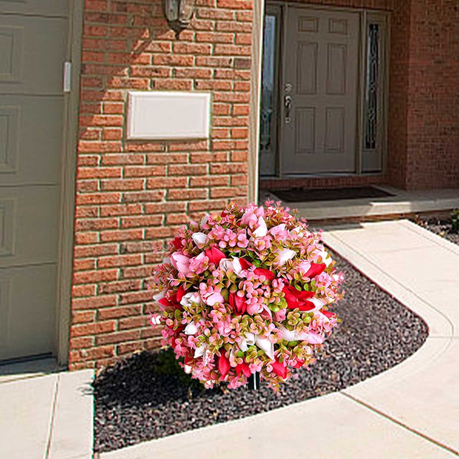 UV Resistant Artificial Cedar Topiary Ball Tree 25 Inch Fake Plants with Ground Spike Shrub Potted Artificial Plant for Outdoor Indoor Front Porch Garden