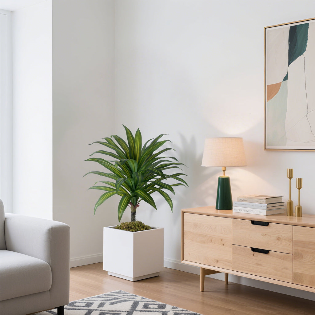 OLIVIVI Artificial Dracaena Tree 3.5FT Tall Faux Silk Plant for Home Office Decor Indoor Outdoor Fake Lifelike Potted Plant with Wood Branches 1 pack