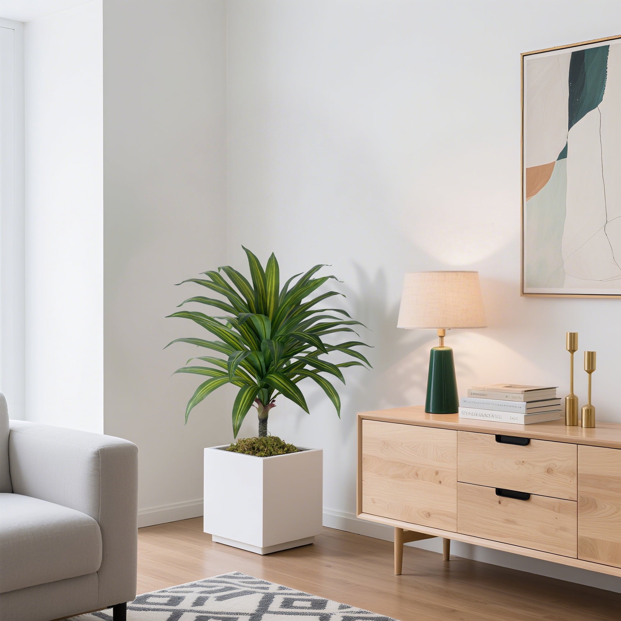 OLIVIVI Artificial Dracaena Tree 3.5FT Tall Faux Silk Plant for Home Office Decor Indoor Outdoor Fake Lifelike Potted Plant with Wood Branches 1 pack