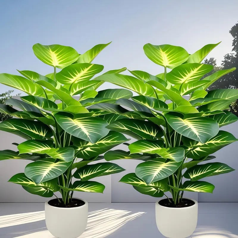 2 large faux palm trees - Indoor/outdoor use, home, office, wedding, festive - maintenance free, event green plants, easy to care for leaves decorative fruit decor natural   Nature Ornaments