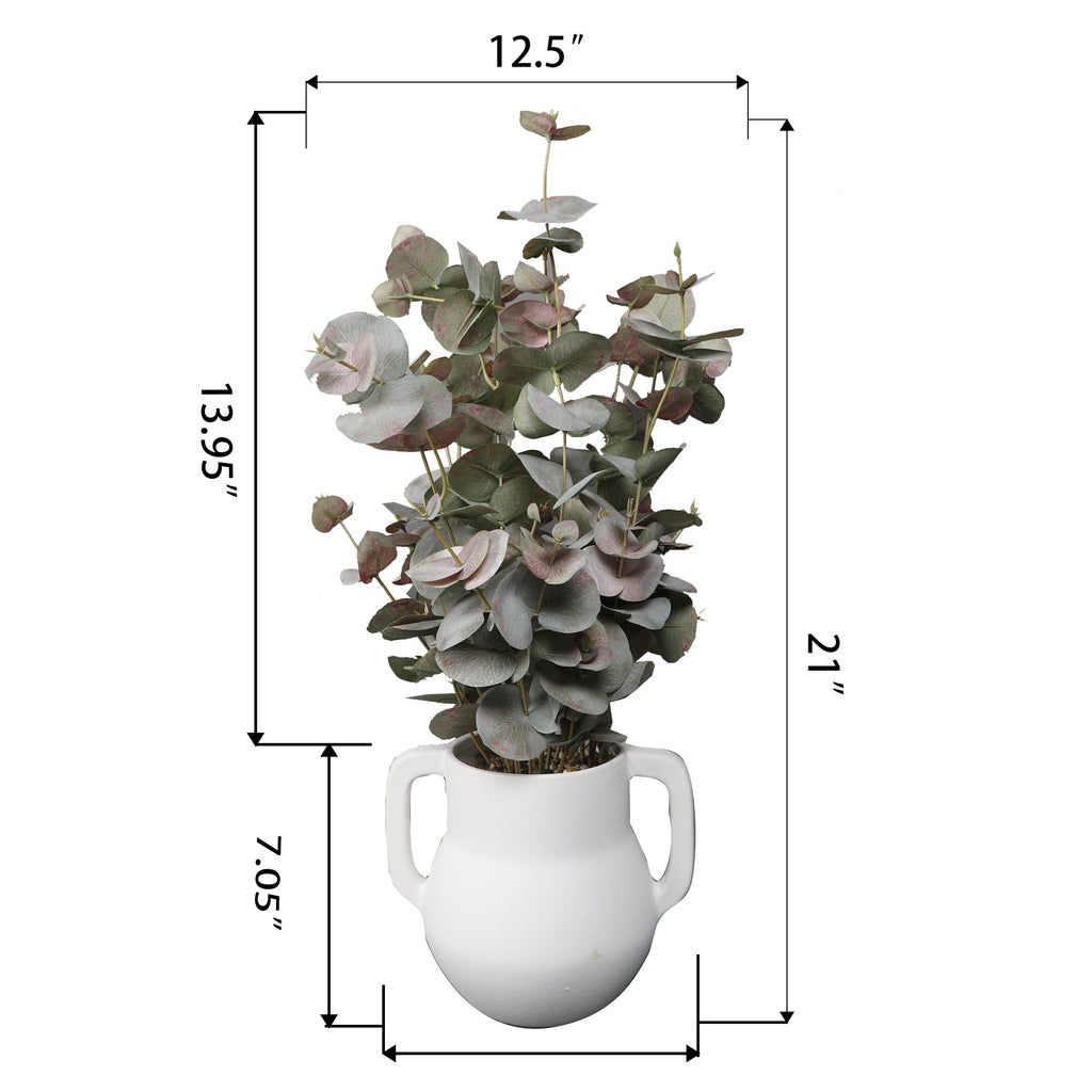 Home Decor Collection 21" Artificial Flora Bunda Eucalyptus in Sand White Ceramic Vase