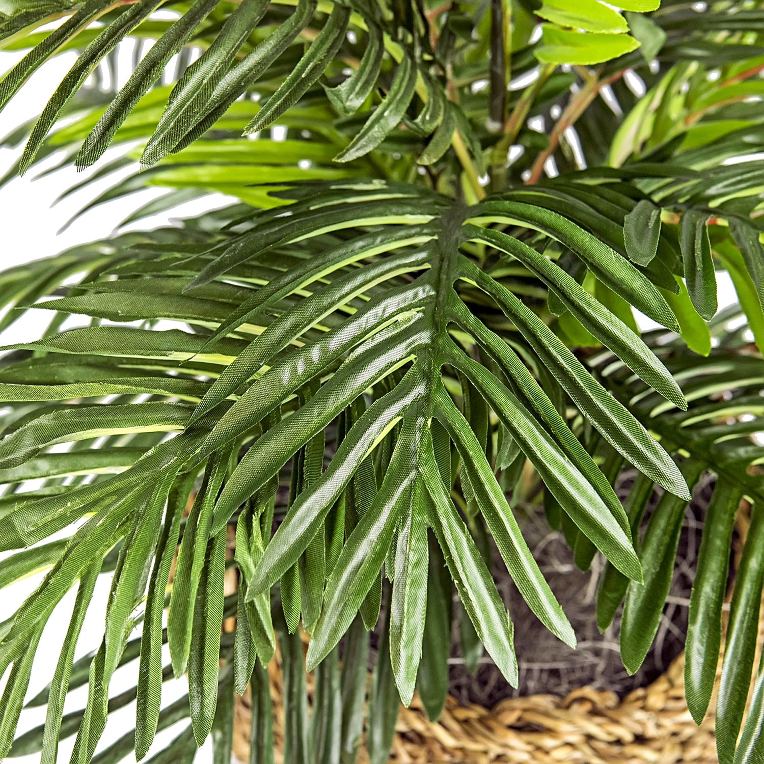 Artificial Plant, 14" Artificial Phoenix Palm in Low Round Handwoven Basket by LCG Florals, Faux Designer Fake Indoor Tabletop Plant for Living Room, Office, and Home Décor